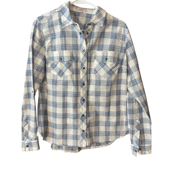 Kut from the Kloth Tops - Kut from the Kloth Blue Plaid Snap Front Cotton Shirt Jacket Shacket Small